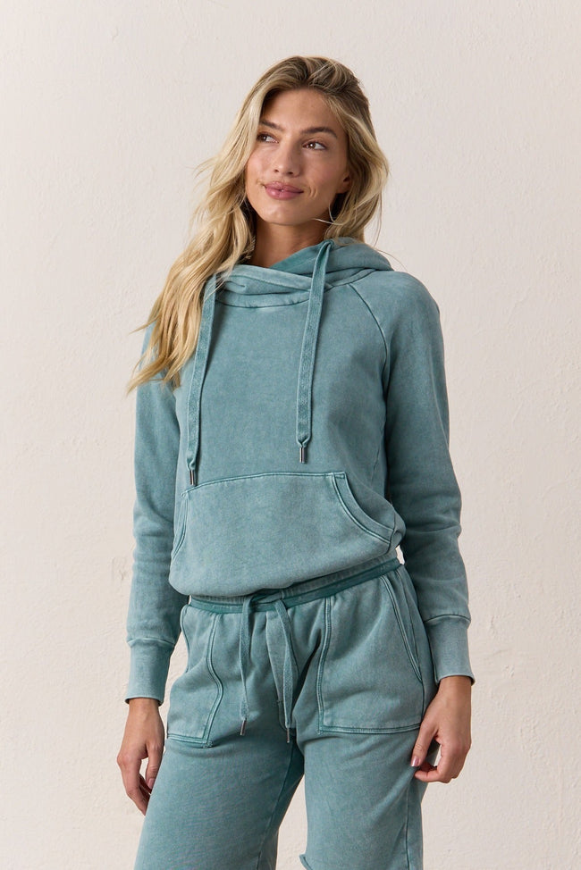 Lisse Teal Fitted Loop Terry Hoodie Main Image